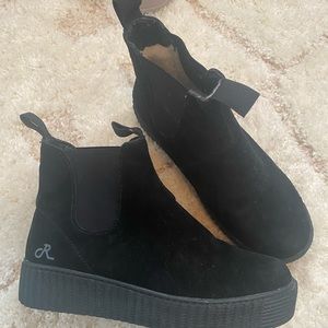 Religious Comfort Sherpa Lined Platform Chelsea Boot In Black Suede